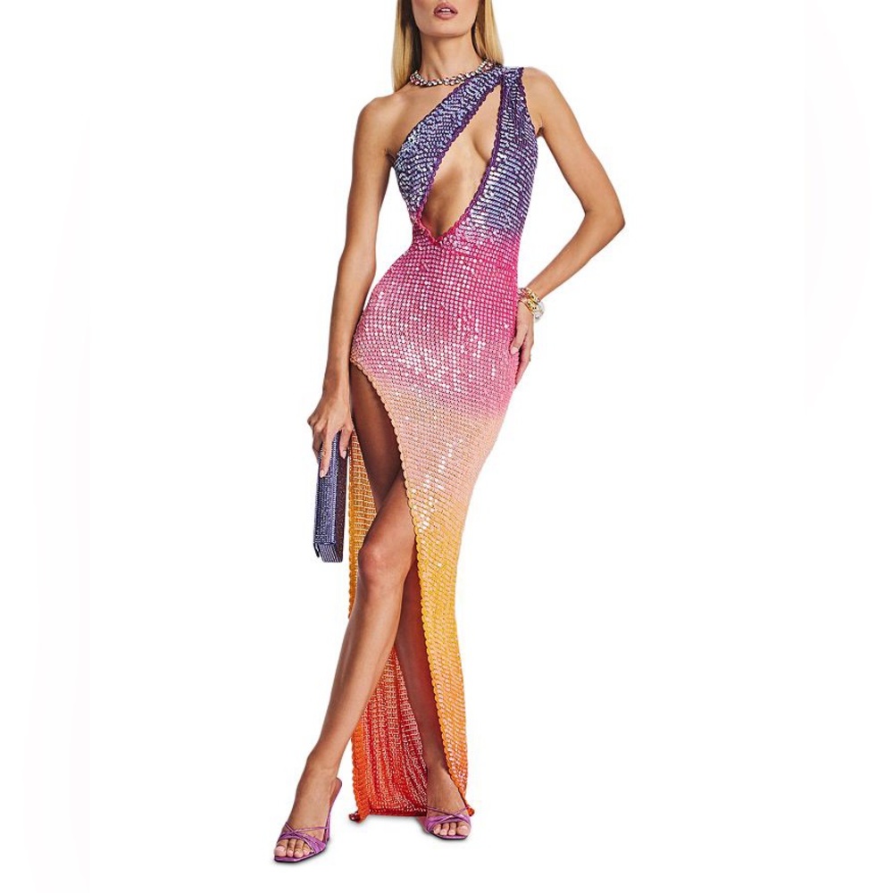 Retrofete
Candice Ombré Sequined Crochet Cutout Maxi Dress